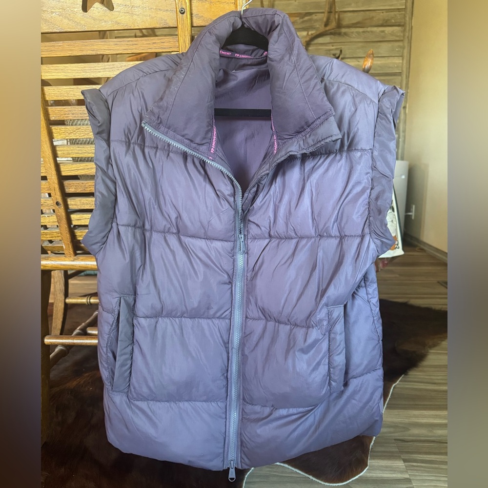 Purple Quilted Puffer Vest with High Collar